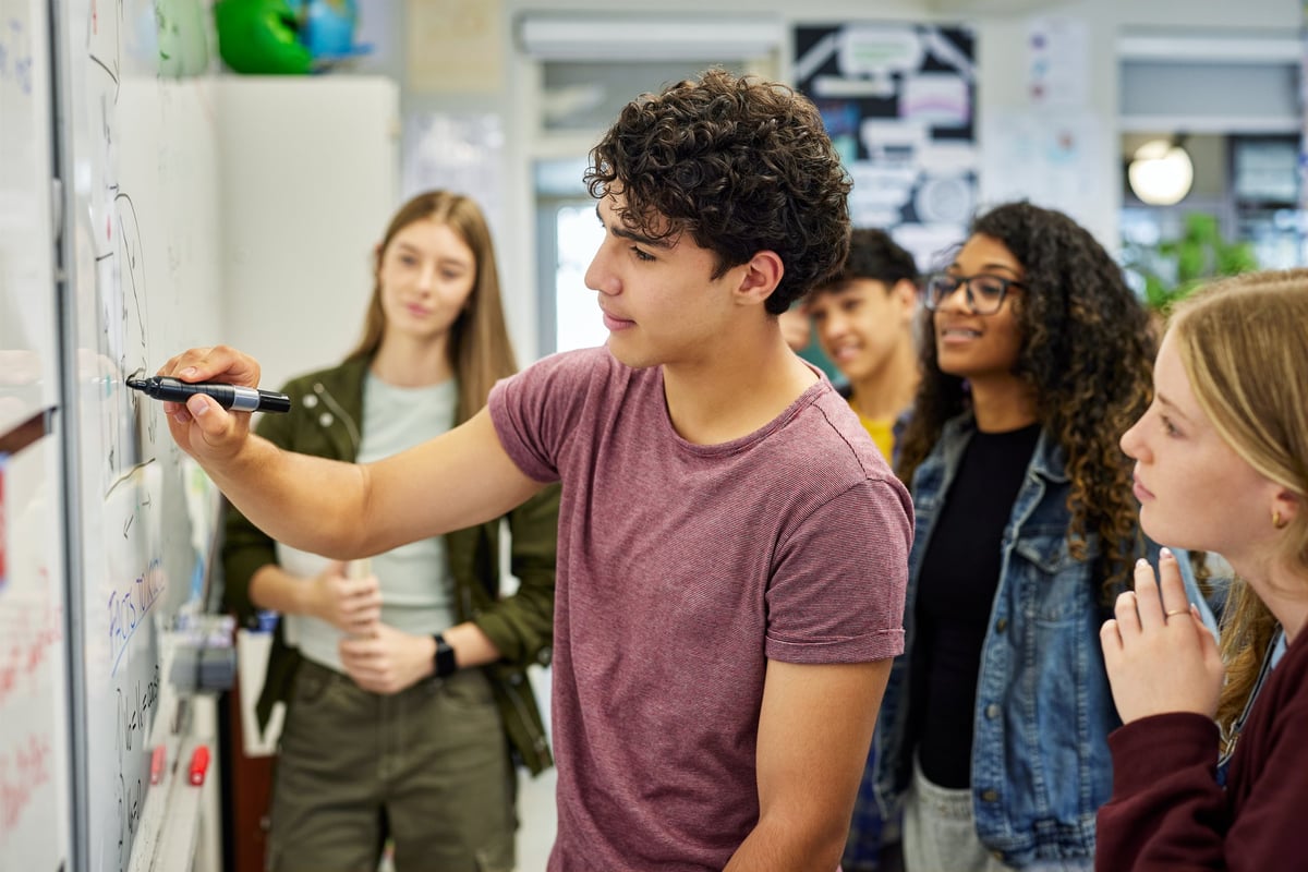 Students collaborating on a group project