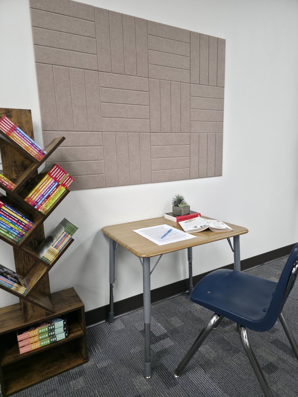 Reading nook with bookshelf and student desk