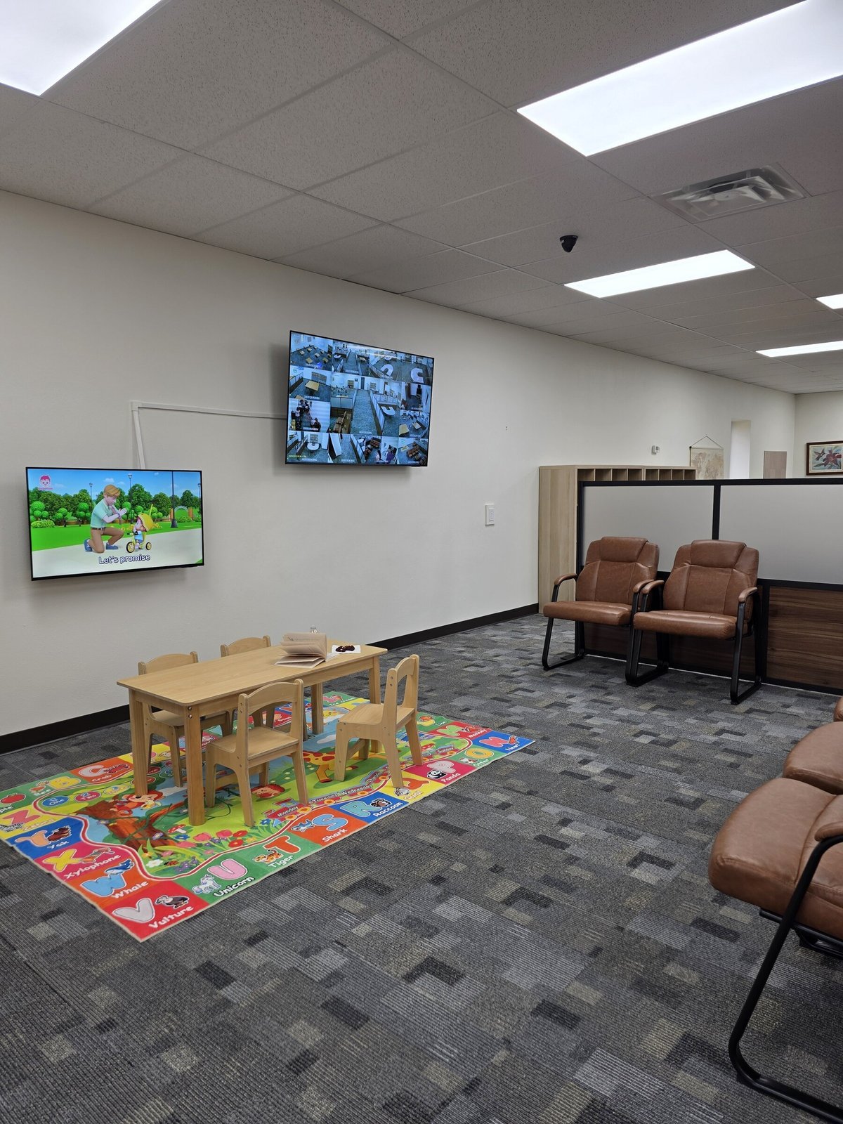 Parent waiting area and kids' corner at Avalon Academic Center