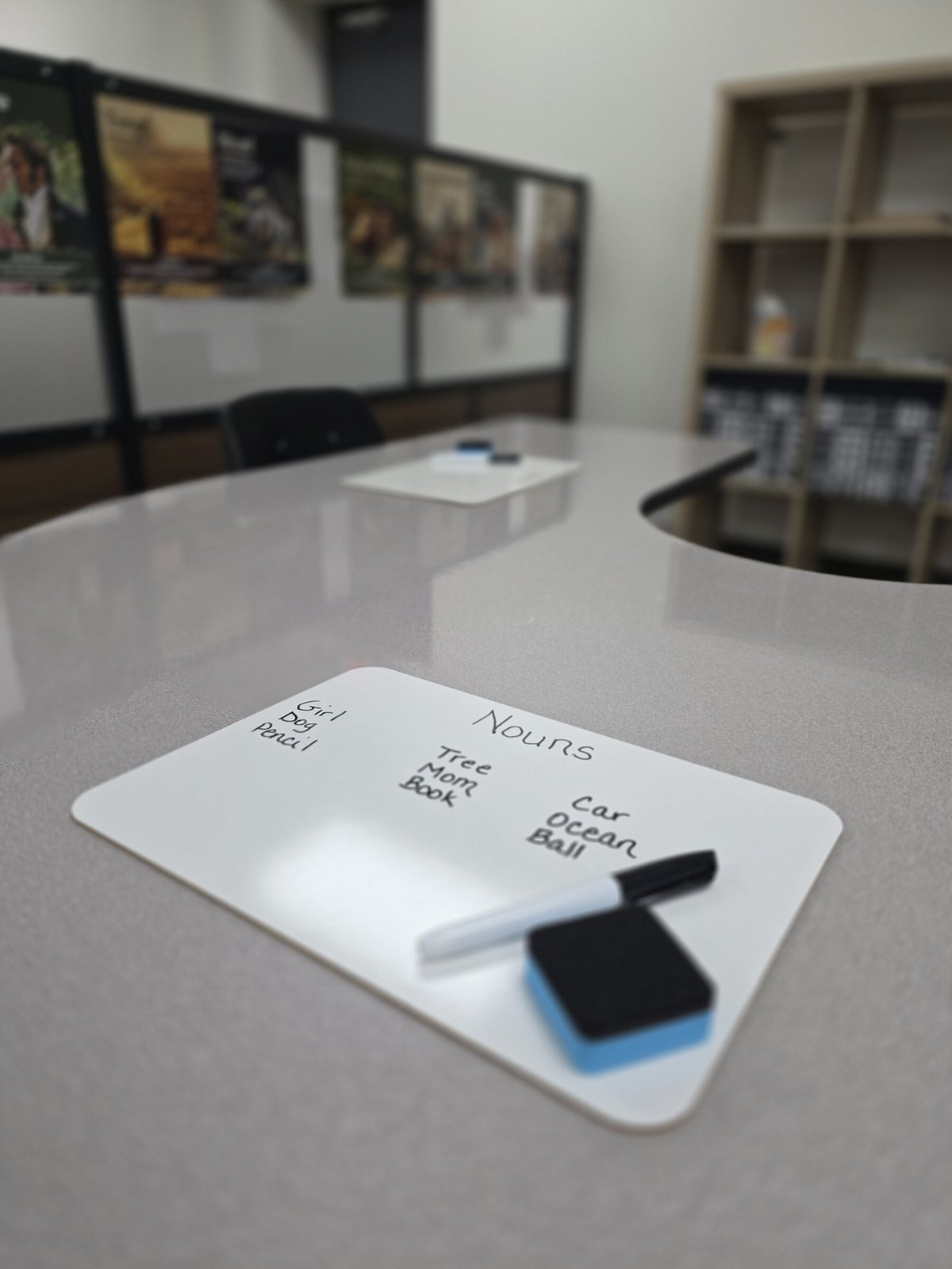 Mini whiteboard with a nouns lesson